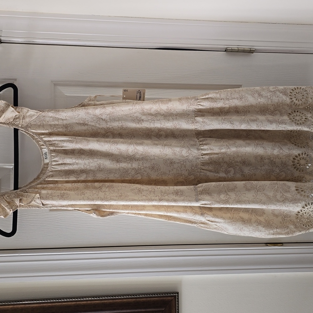 A.N.A BRAND WOMEN'S PLUS SIZE TAN FLORAL LINEN SUNDRESS SIZE XXL
